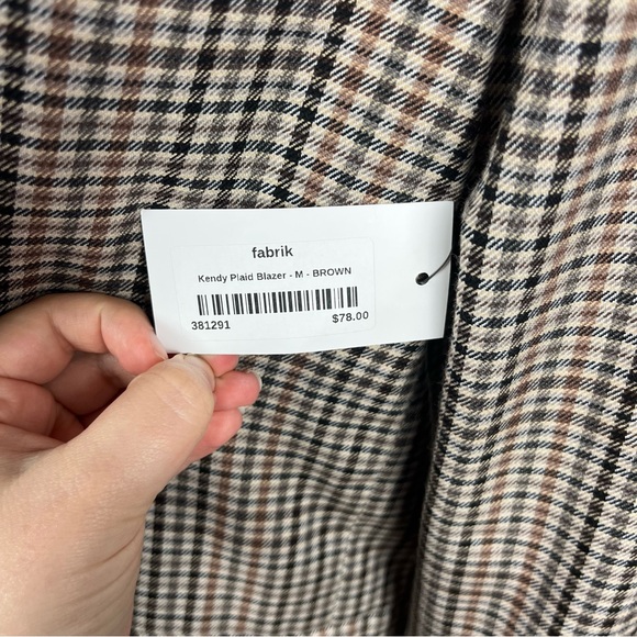 NWT FAB’RIK KENDY PLAID DOUBLE BREASTED BLAZER SIZE MEDIUM BROWN - Picture 10 of 11